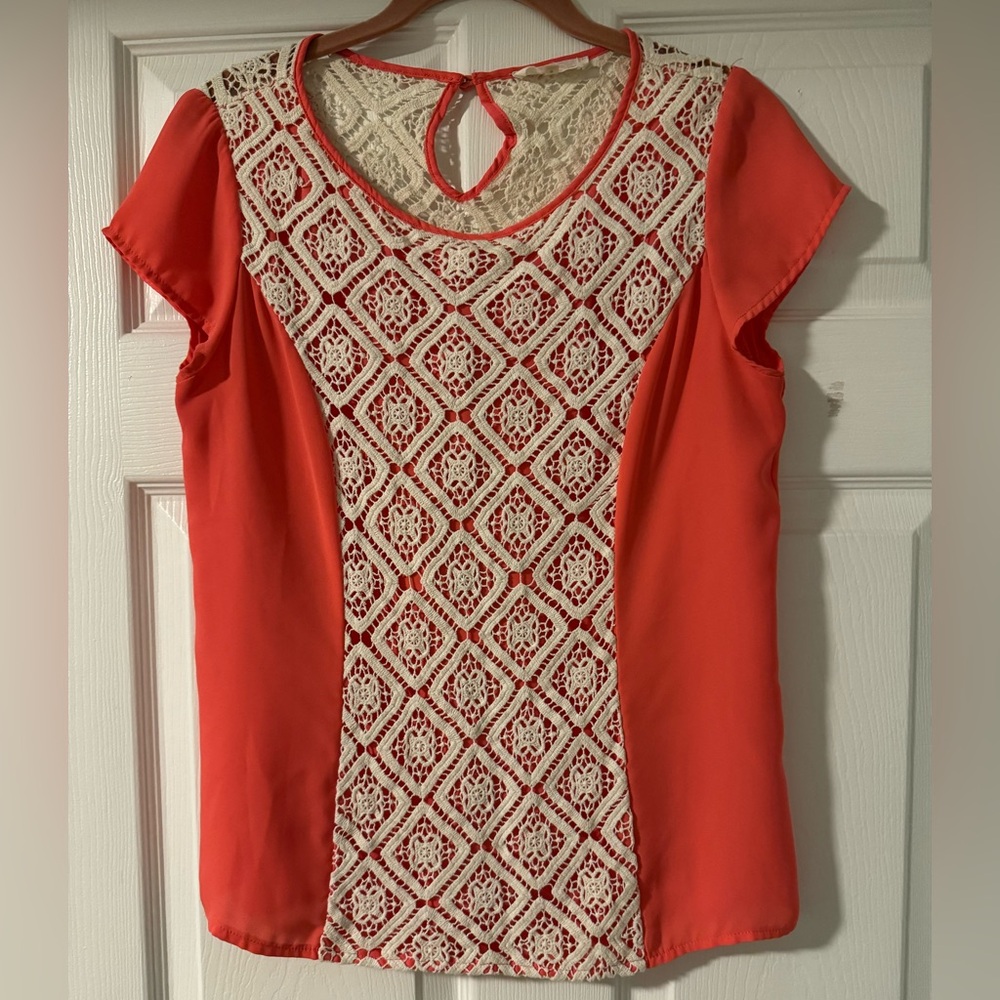 Sugarlips Coral and Cream Lace Blouse